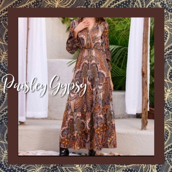 BOHEMIAN RUFFLE FRINGE A LINE WESTERN STYLE MAXI DRESS - Picture 1 of 14